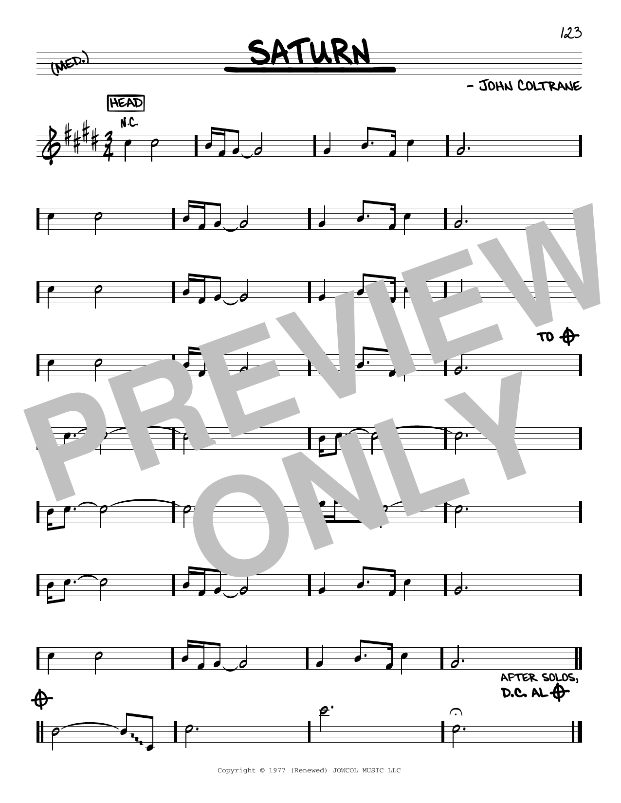 Download John Coltrane Saturn Sheet Music and learn how to play Real Book – Melody & Chords PDF digital score in minutes