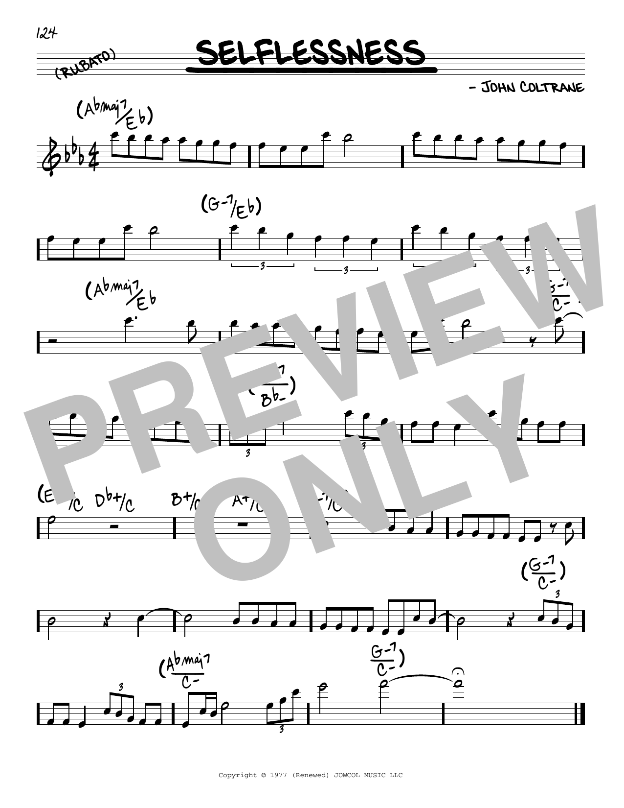 Download John Coltrane Selflessness Sheet Music and learn how to play Real Book – Melody & Chords PDF digital score in minutes
