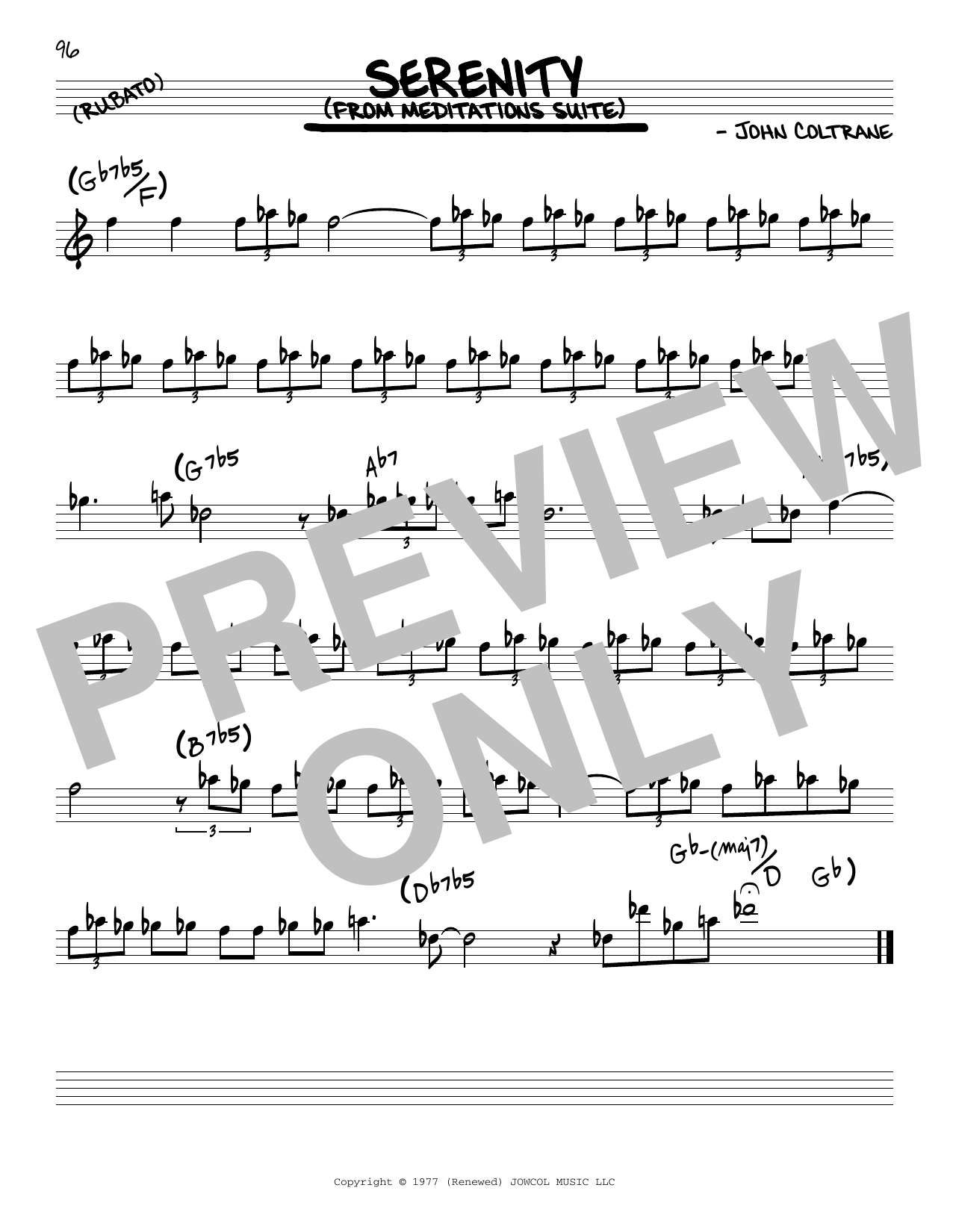 Download John Coltrane Serenity Sheet Music and learn how to play Real Book – Melody & Chords PDF digital score in minutes