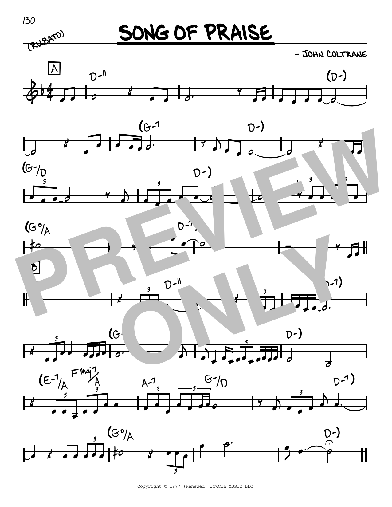 Download John Coltrane Song Of Praise Sheet Music and learn how to play Real Book – Melody & Chords PDF digital score in minutes