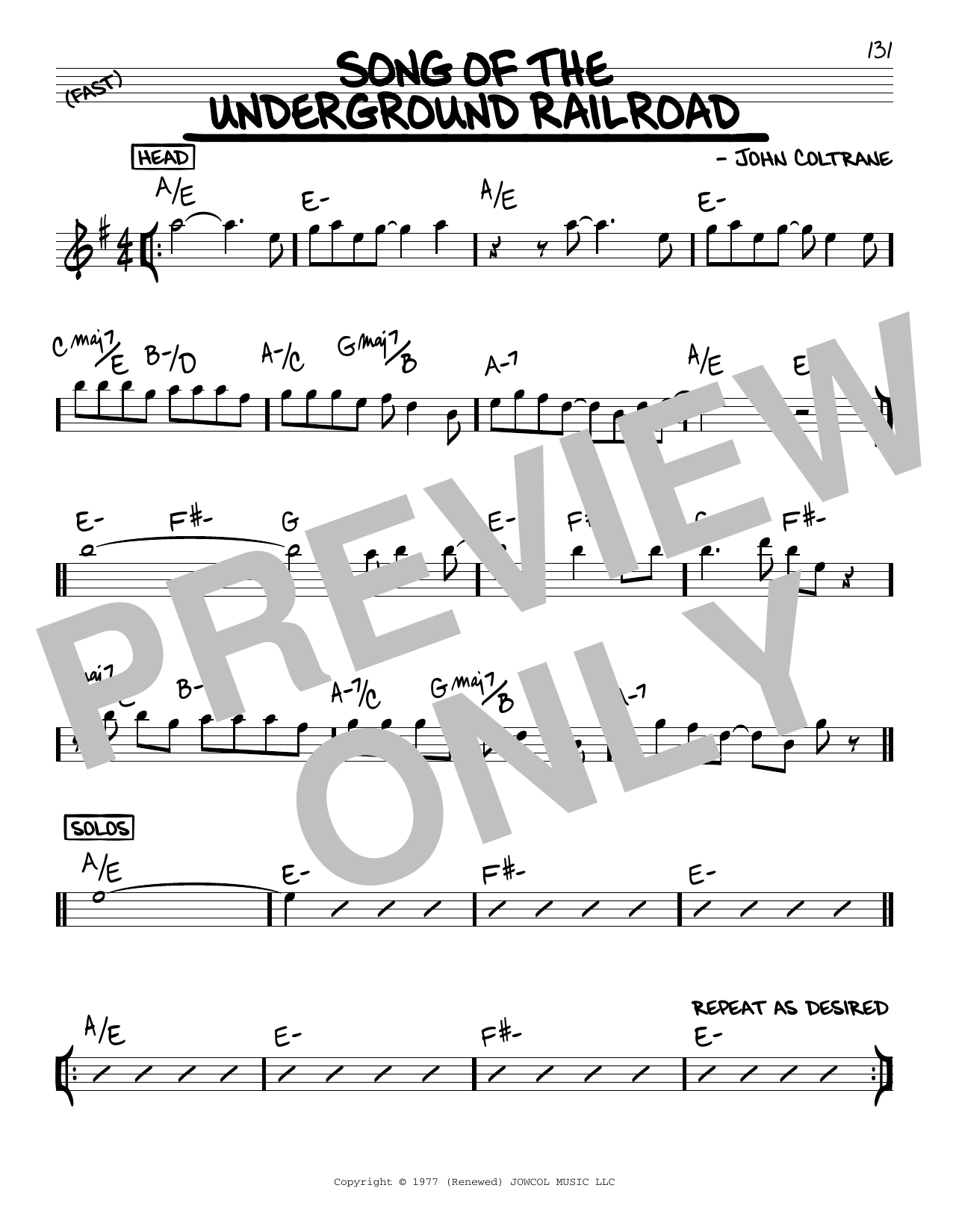 Download John Coltrane Song Of The Underground Railroad Sheet Music and learn how to play Real Book – Melody & Chords PDF digital score in minutes