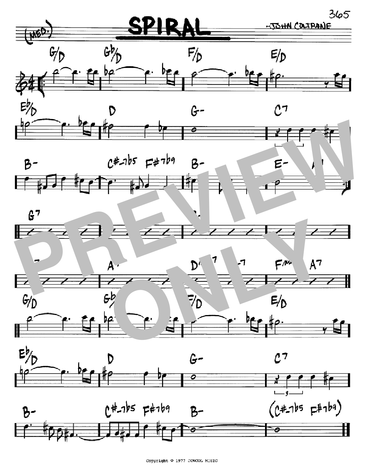 Download John Coltrane Spiral Sheet Music and learn how to play Real Book – Melody & Chords PDF digital score in minutes