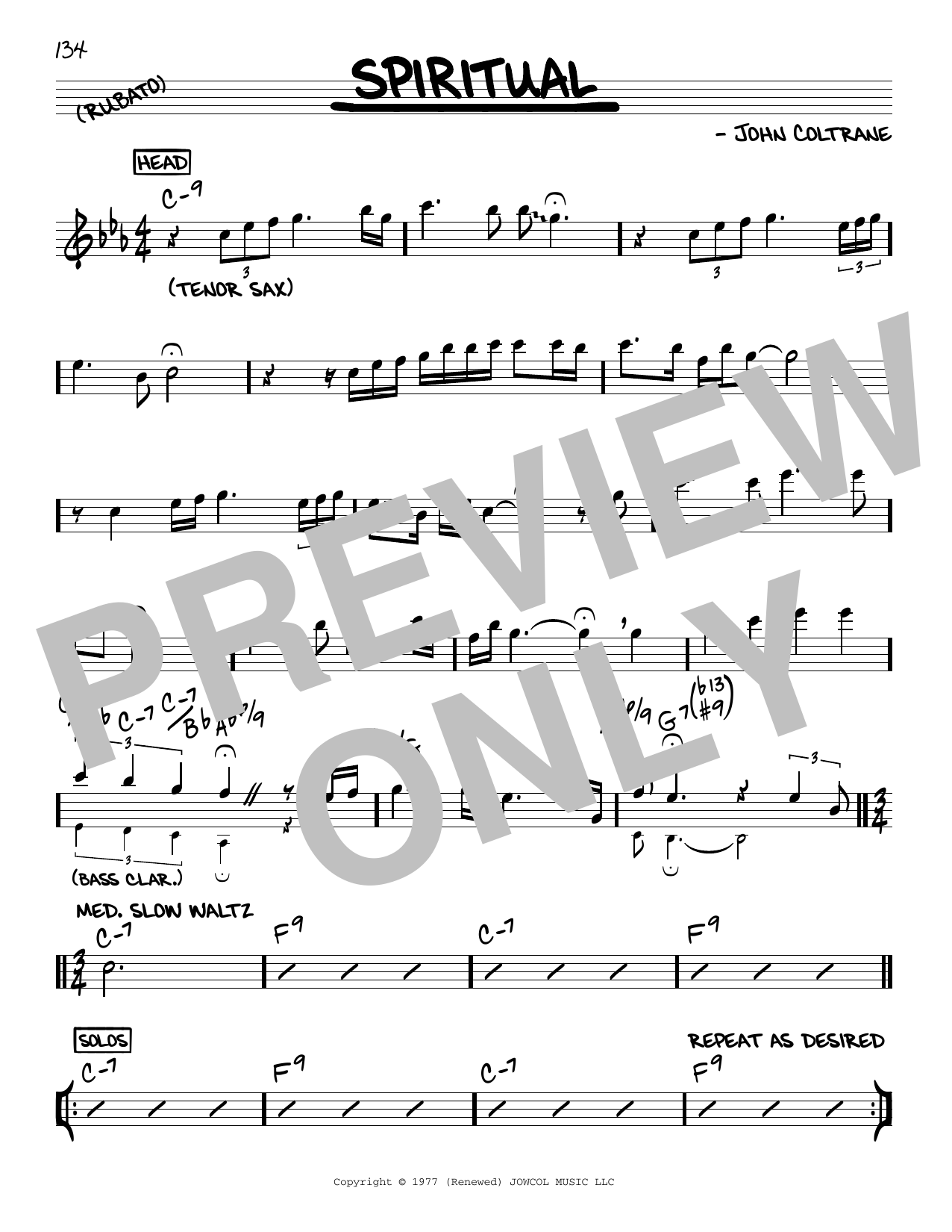 Download John Coltrane Spiritual Sheet Music and learn how to play Real Book – Melody & Chords PDF digital score in minutes
