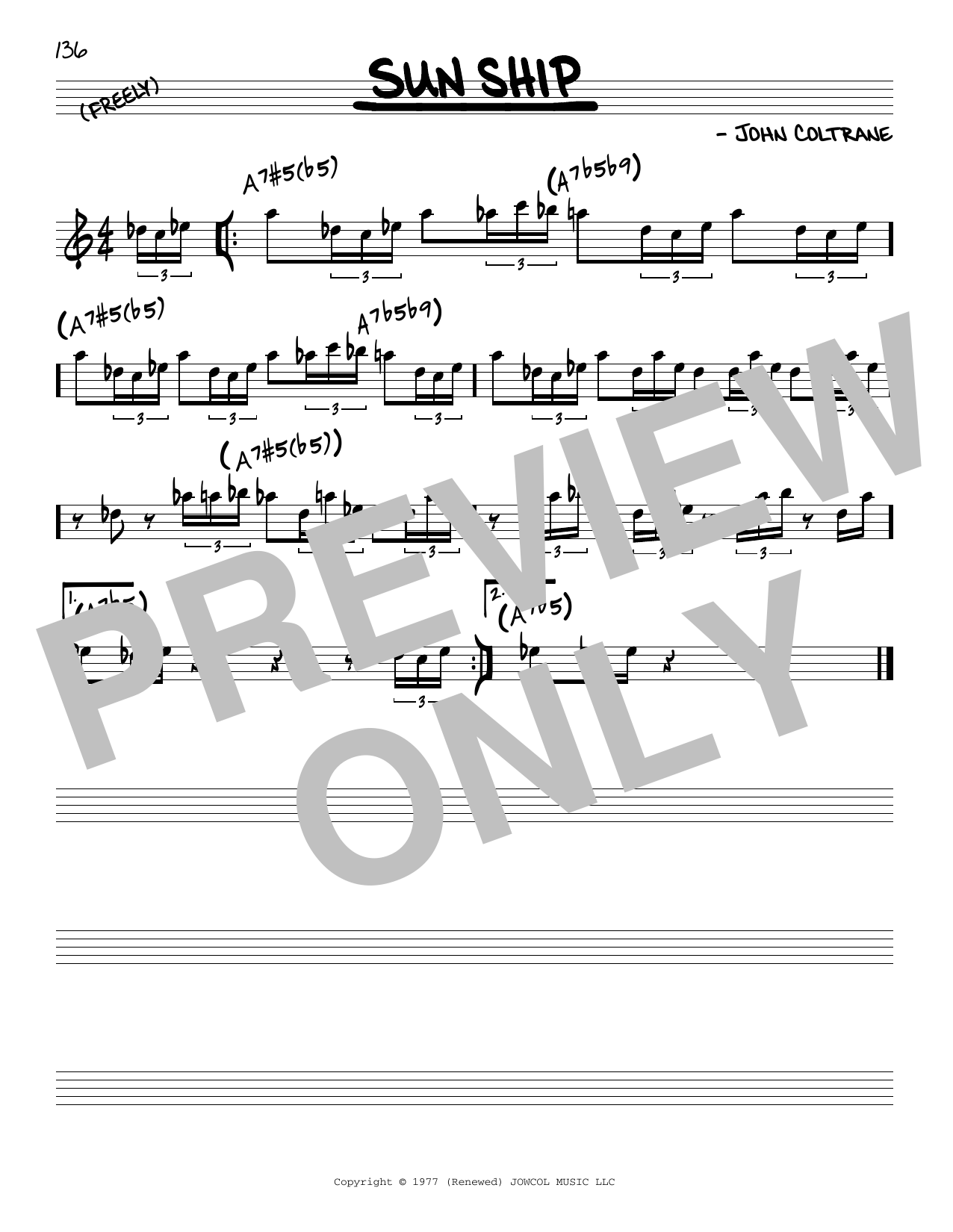 Download John Coltrane Sun Ship Sheet Music and learn how to play Real Book – Melody & Chords PDF digital score in minutes
