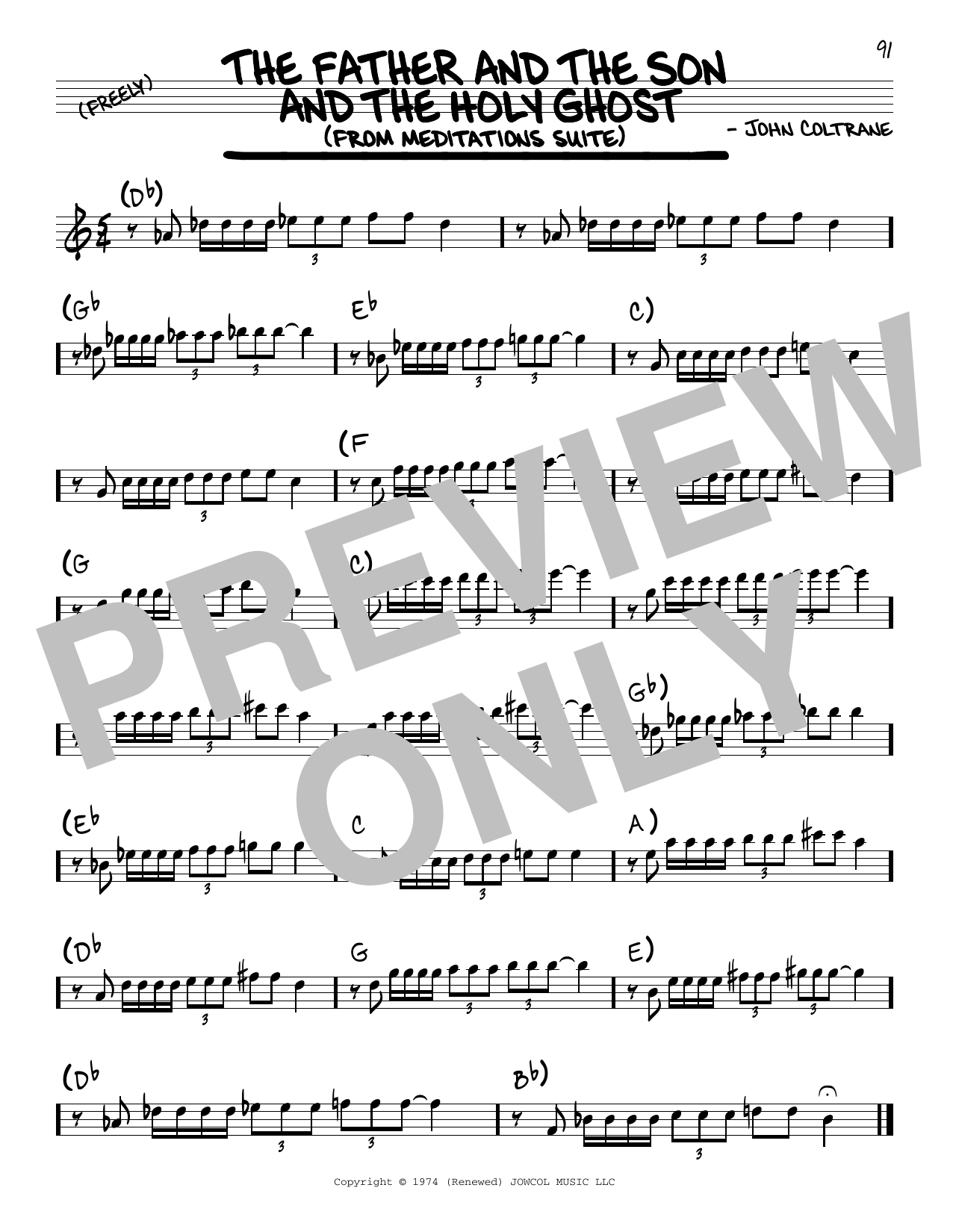 Download John Coltrane The Father And The Son And The Holy Ghost Sheet Music and learn how to play Real Book – Melody & Chords PDF digital score in minutes