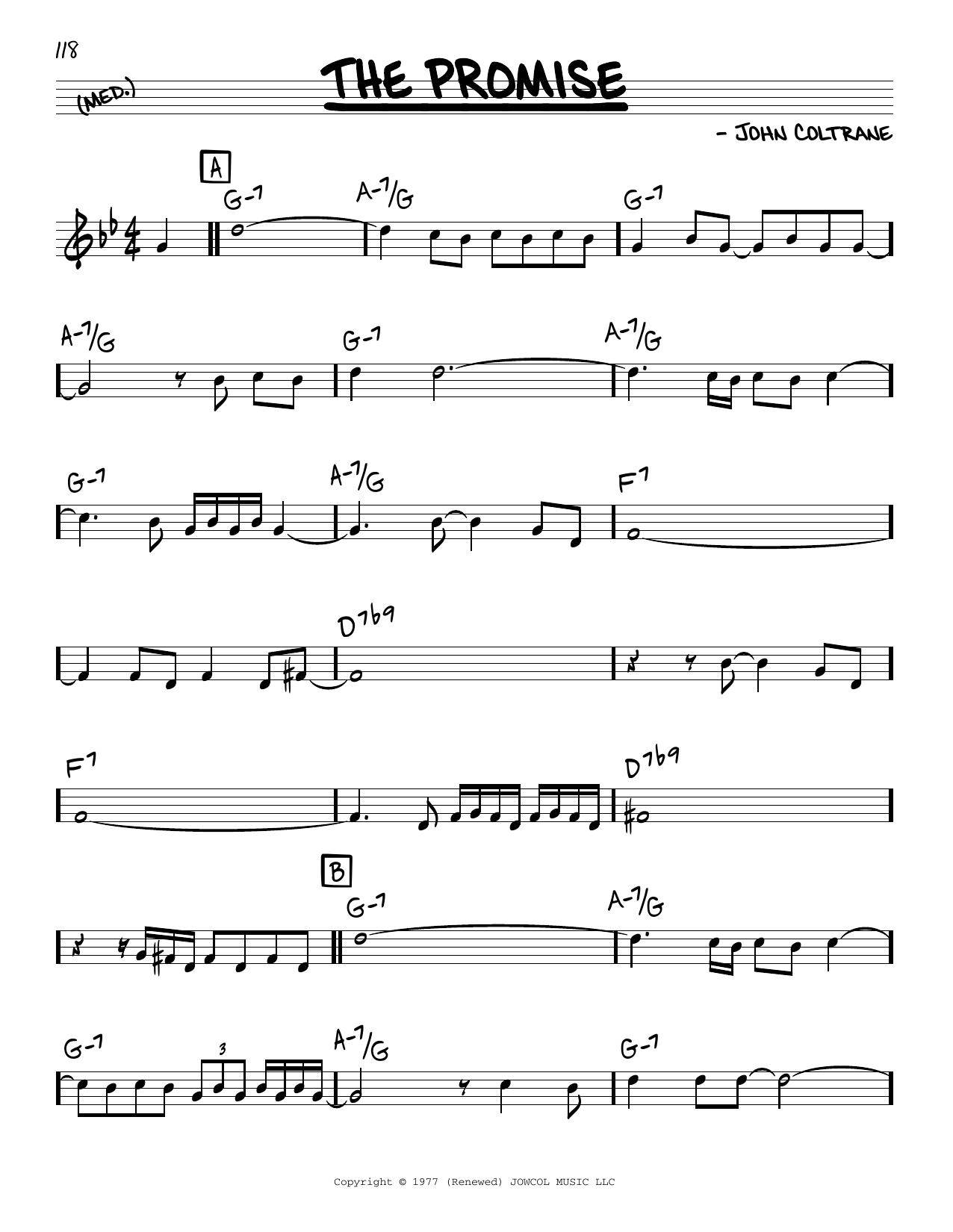 Download John Coltrane The Promise Sheet Music and learn how to play Real Book – Melody & Chords PDF digital score in minutes