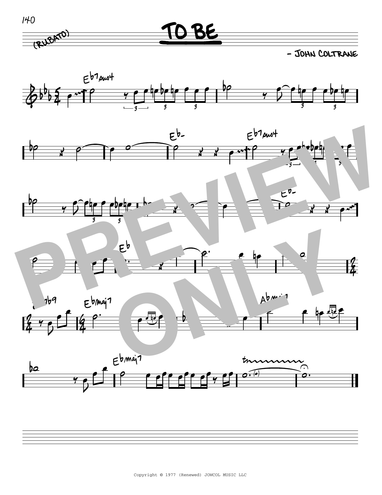 Download John Coltrane To Be Sheet Music and learn how to play Real Book – Melody & Chords PDF digital score in minutes