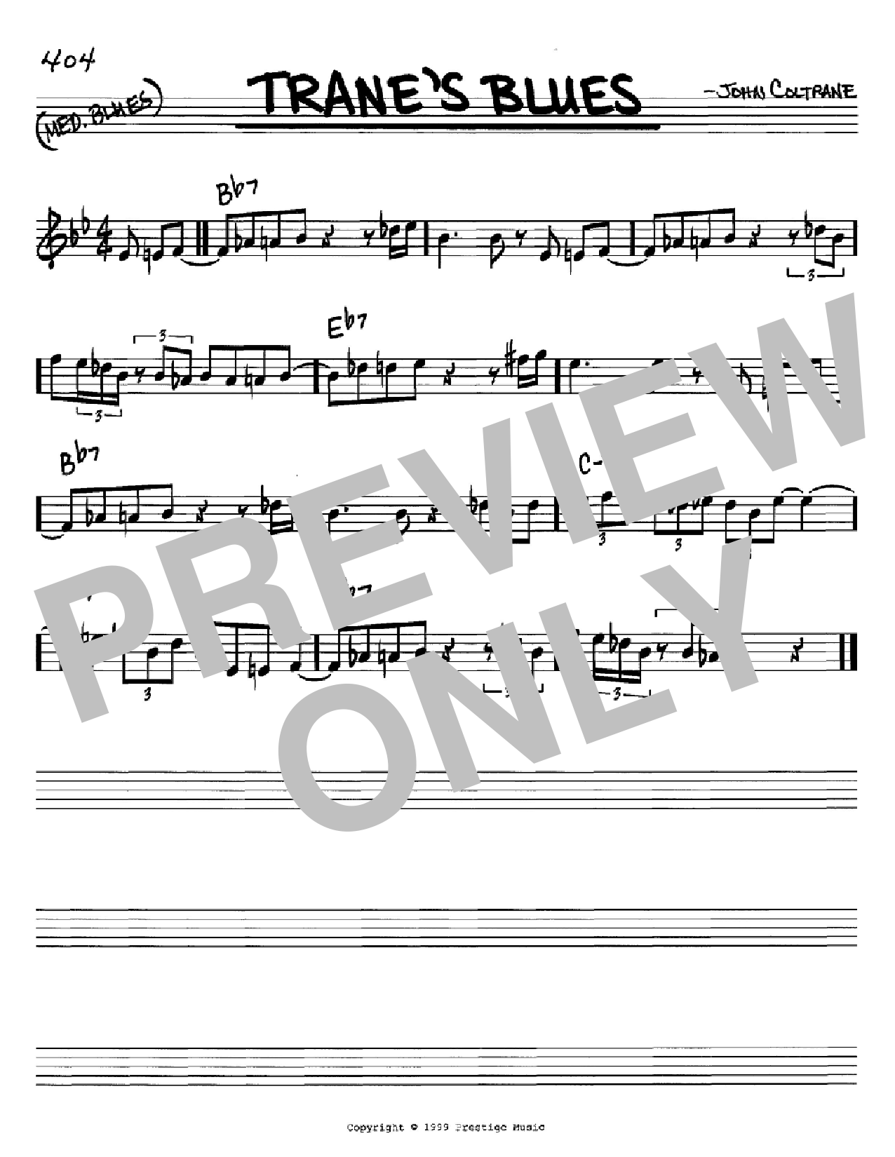 Download John Coltrane Trane's Blues Sheet Music and learn how to play Real Book - Melody & Chords - C Instruments PDF digital score in minutes