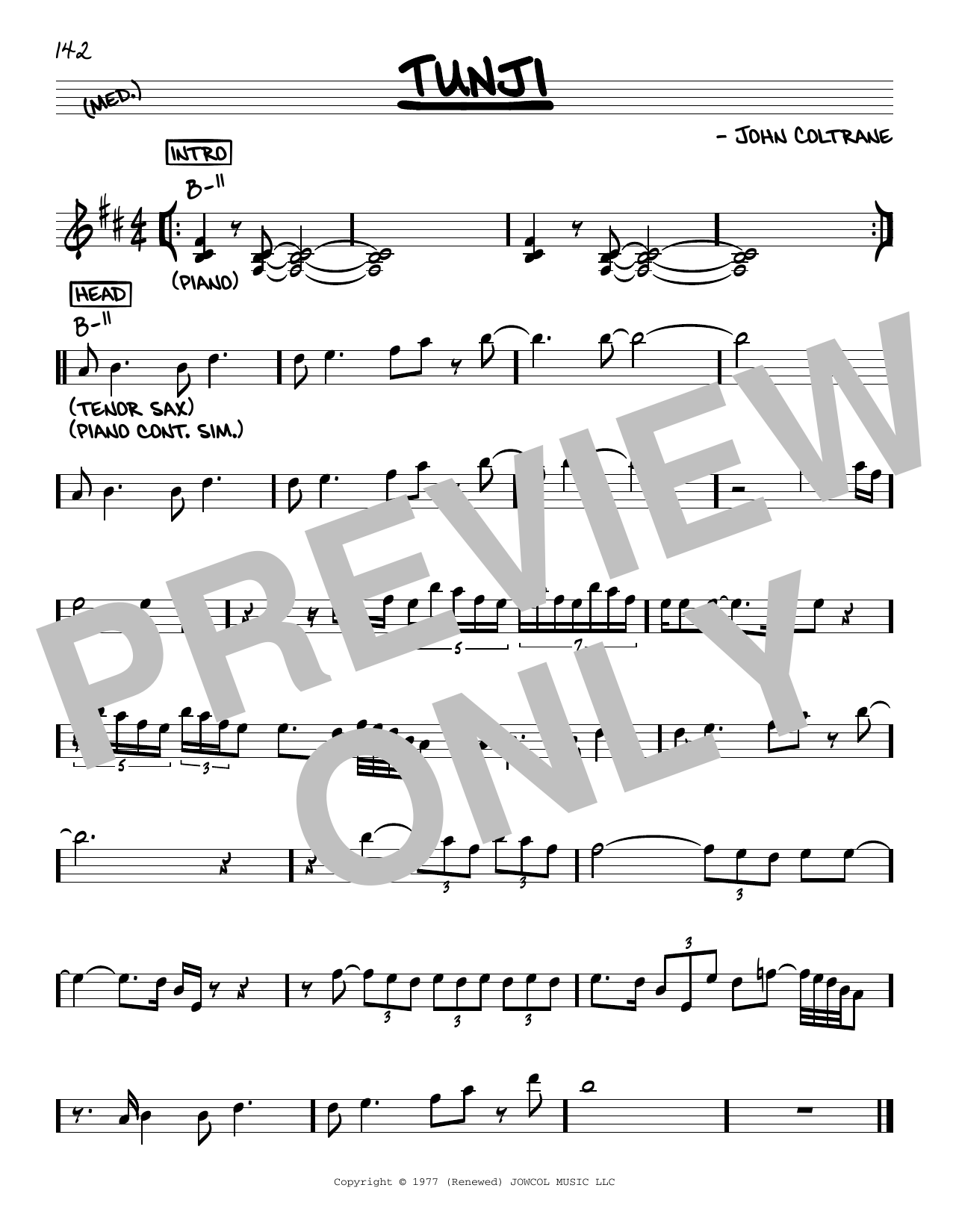 Download John Coltrane Tunji Sheet Music and learn how to play Real Book – Melody & Chords PDF digital score in minutes