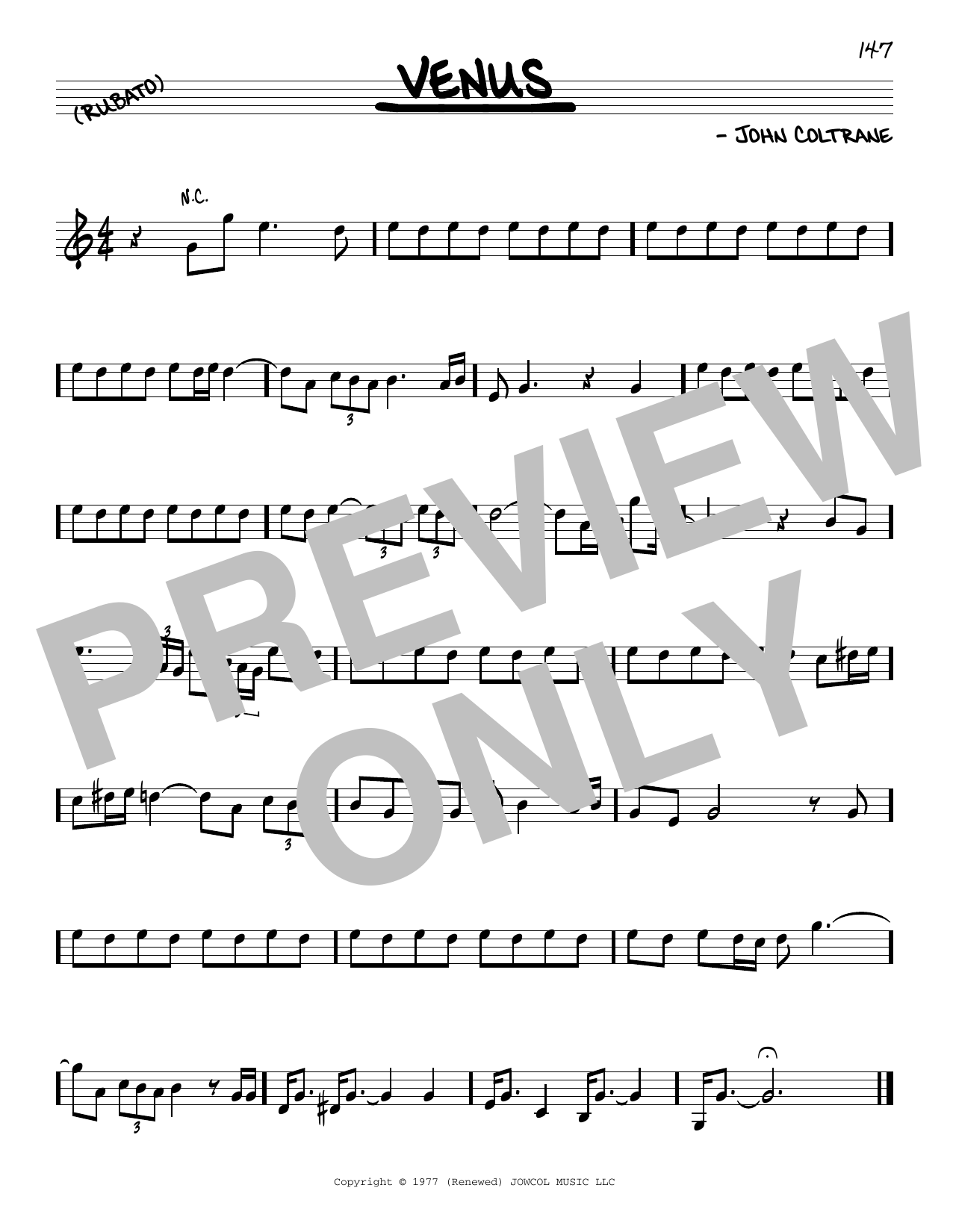 Download John Coltrane Venus Sheet Music and learn how to play Real Book – Melody & Chords PDF digital score in minutes