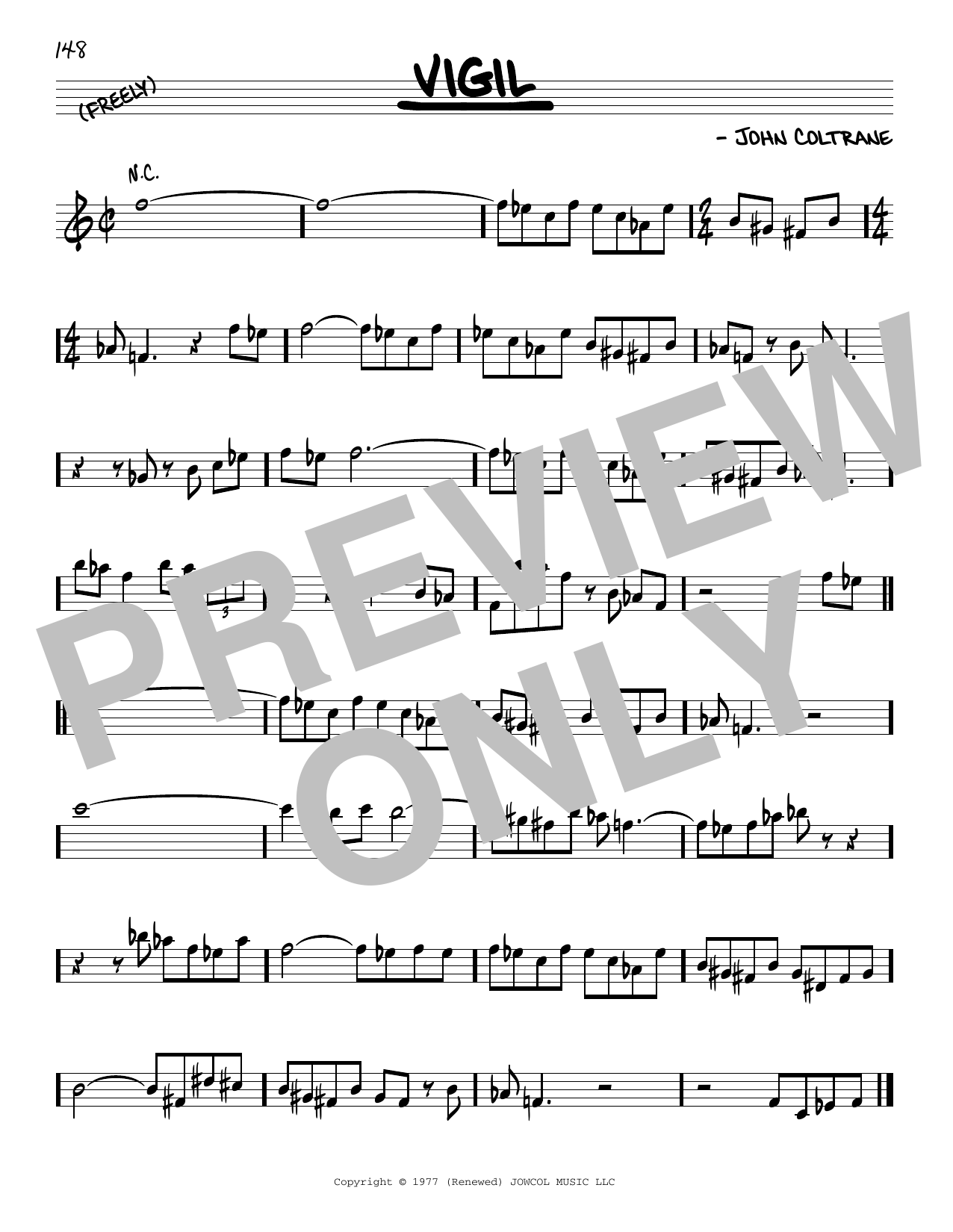 Download John Coltrane Vigil Sheet Music and learn how to play Real Book – Melody & Chords PDF digital score in minutes