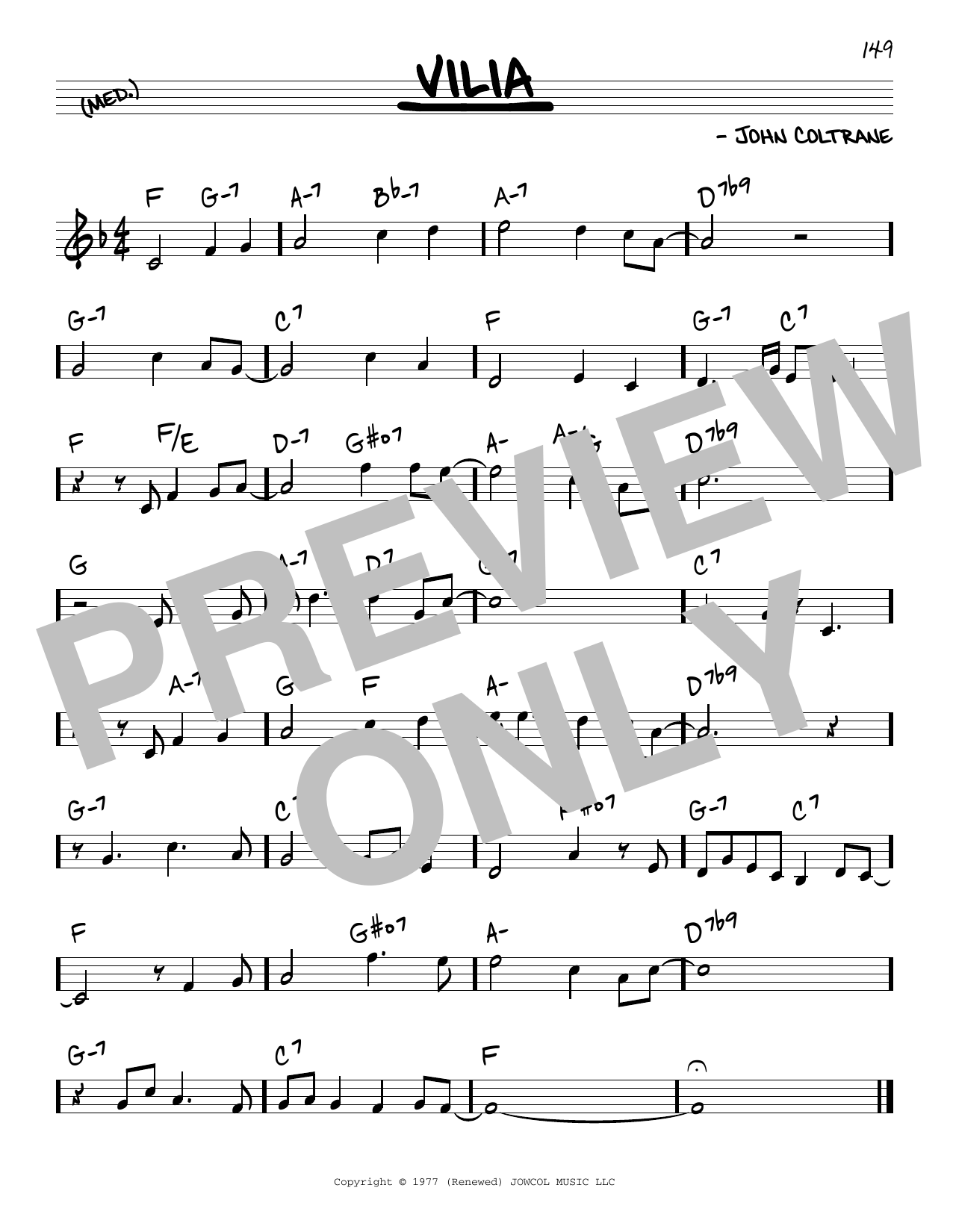 Download John Coltrane Vilia Sheet Music and learn how to play Real Book – Melody & Chords PDF digital score in minutes