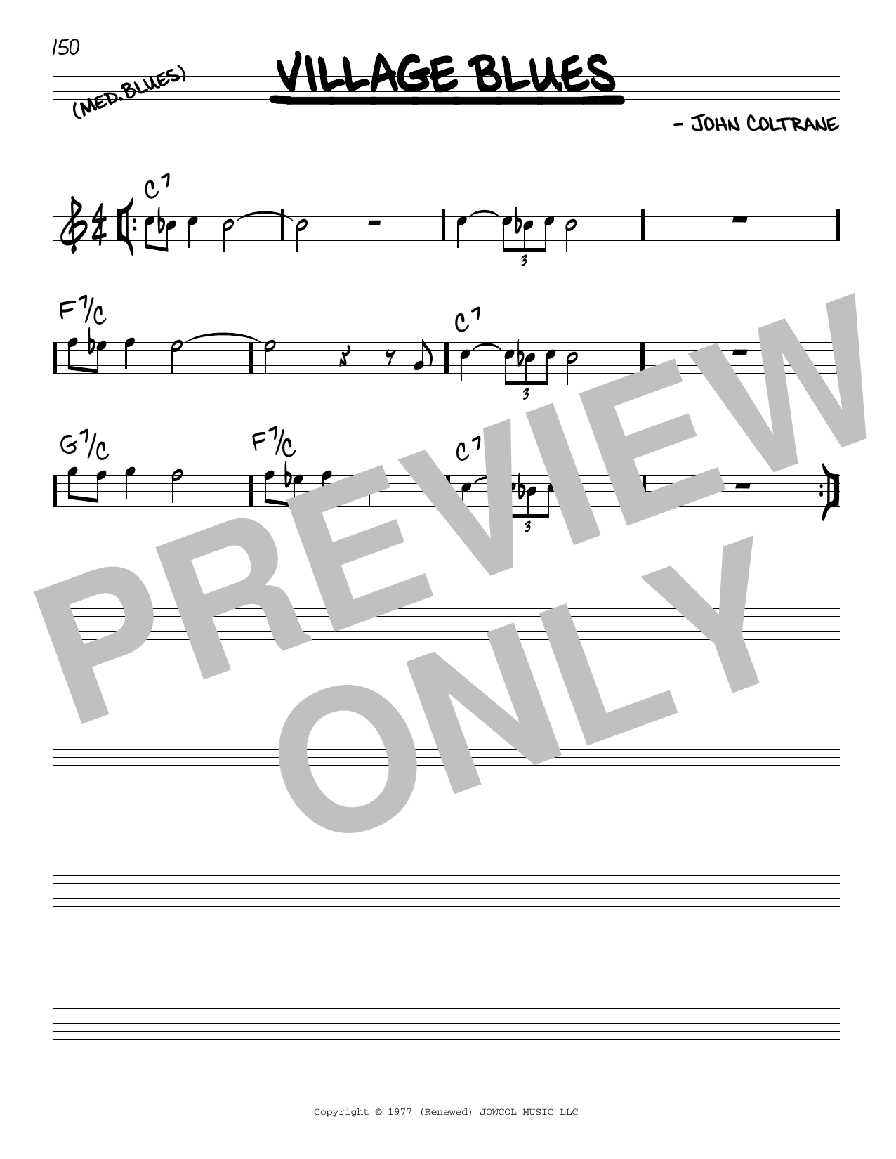 Download John Coltrane Village Blues Sheet Music and learn how to play Real Book – Melody & Chords PDF digital score in minutes