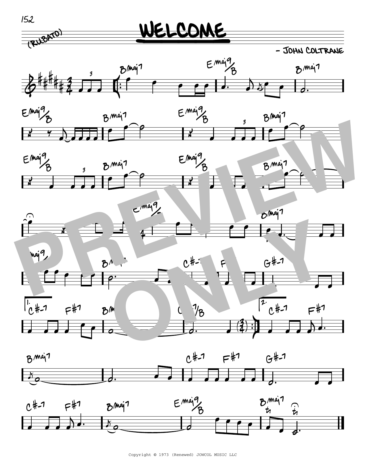 Download John Coltrane Welcome Sheet Music and learn how to play Real Book – Melody & Chords PDF digital score in minutes