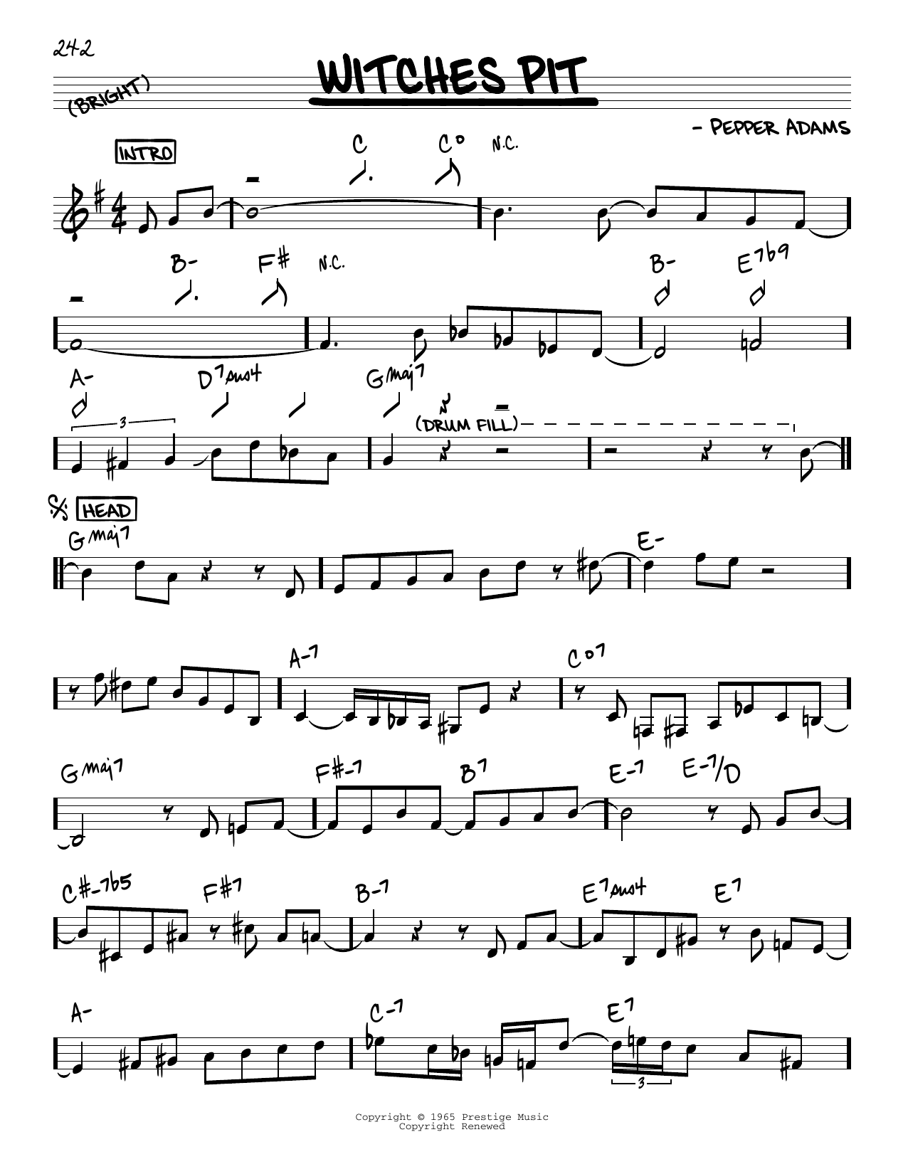 Download John Coltrane Witches Pit Sheet Music and learn how to play Real Book – Melody & Chords PDF digital score in minutes