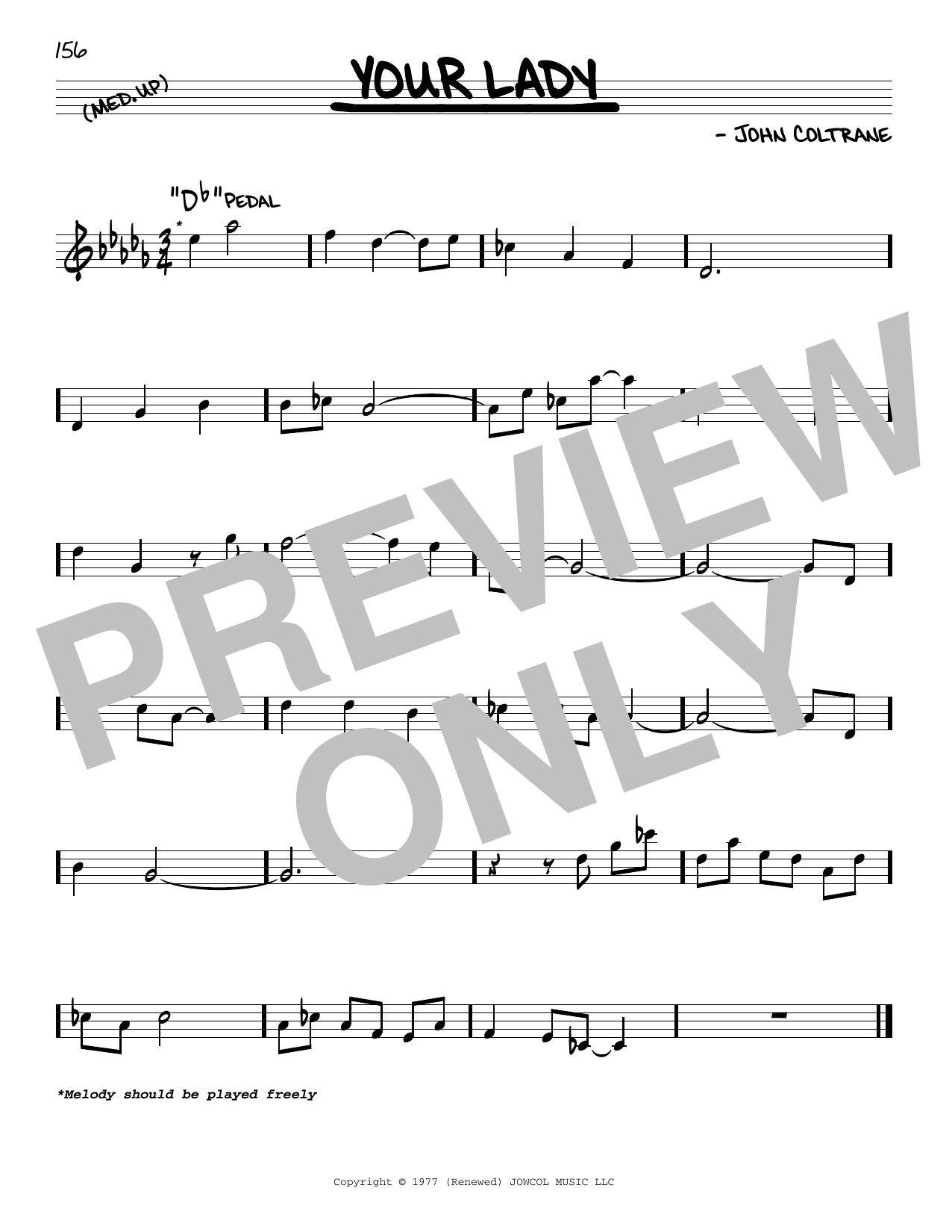 Download John Coltrane Your Lady Sheet Music and learn how to play Real Book – Melody & Chords PDF digital score in minutes
