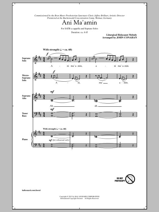 Download John Conahan Ani Ma'amin Sheet Music and learn how to play SATB PDF digital score in minutes