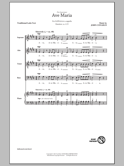 Download John Conahan Ave Maria Sheet Music and learn how to play SATB PDF digital score in minutes