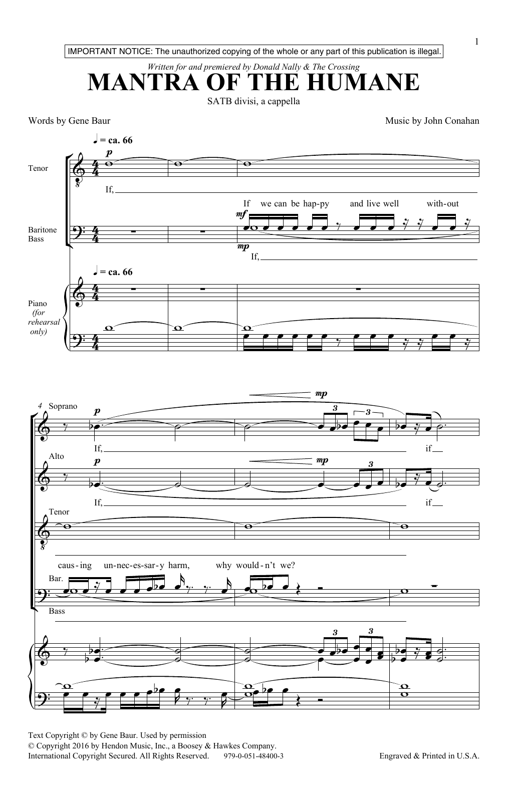 Download John Conahan Mantra Of The Humane Sheet Music and learn how to play SATB PDF digital score in minutes