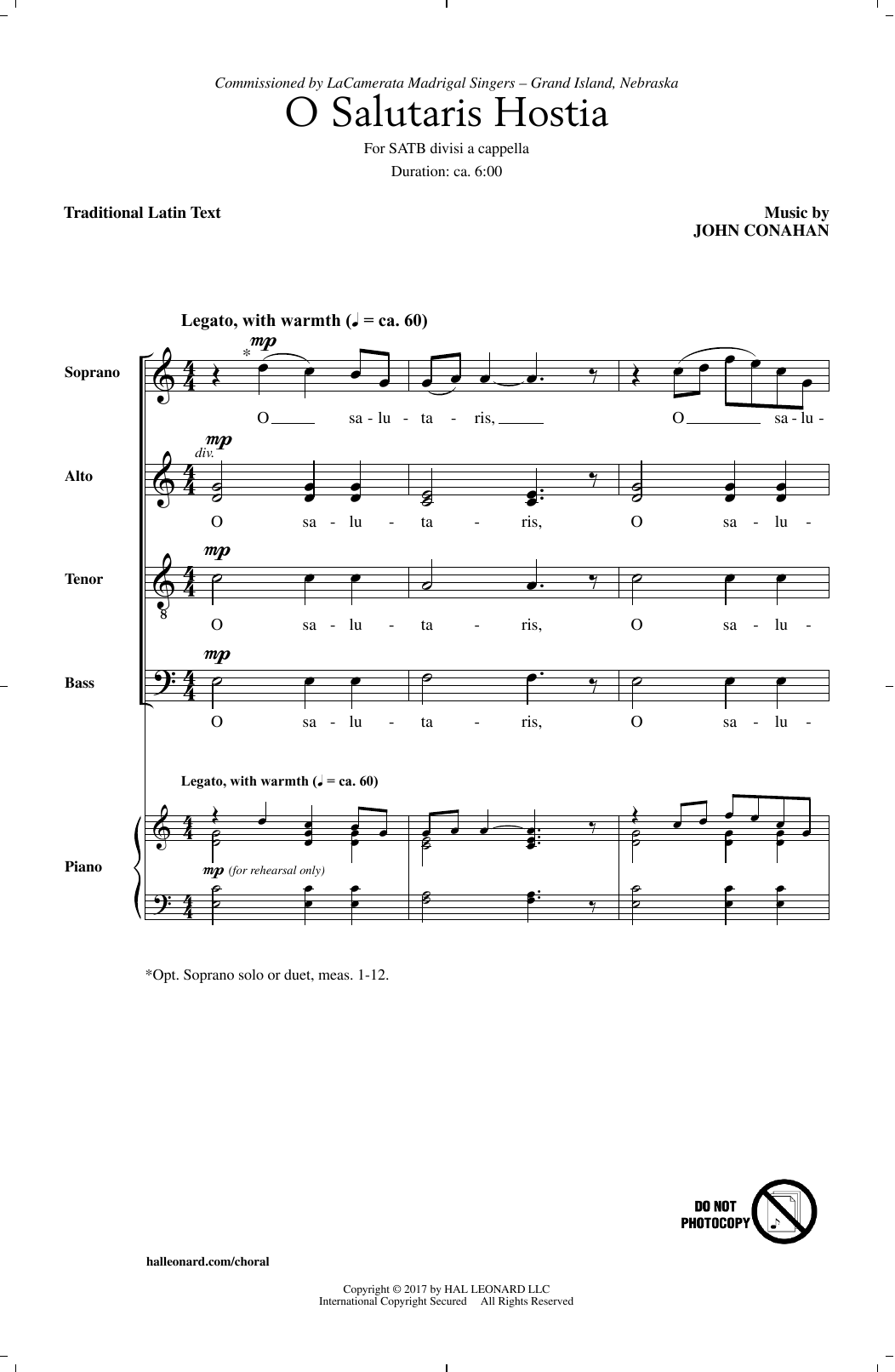 Download John Conahan O Salutaris Hostia Sheet Music and learn how to play SATB PDF digital score in minutes