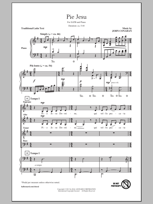 Download John Conahan Pie Jesu Sheet Music and learn how to play SATB PDF digital score in minutes