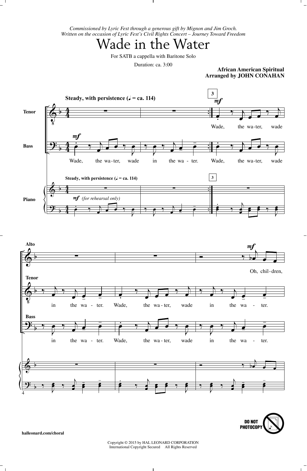 Download Traditional Spiritual Wade In The Water (arr. John Conahan) Sheet Music and learn how to play SATB PDF digital score in minutes