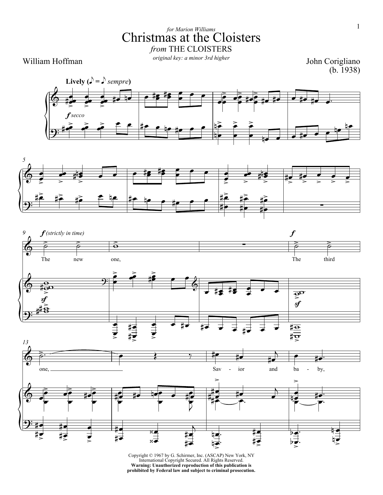 Download John Corigliano Christmas At The Cloisters Sheet Music and learn how to play Piano & Vocal PDF digital score in minutes