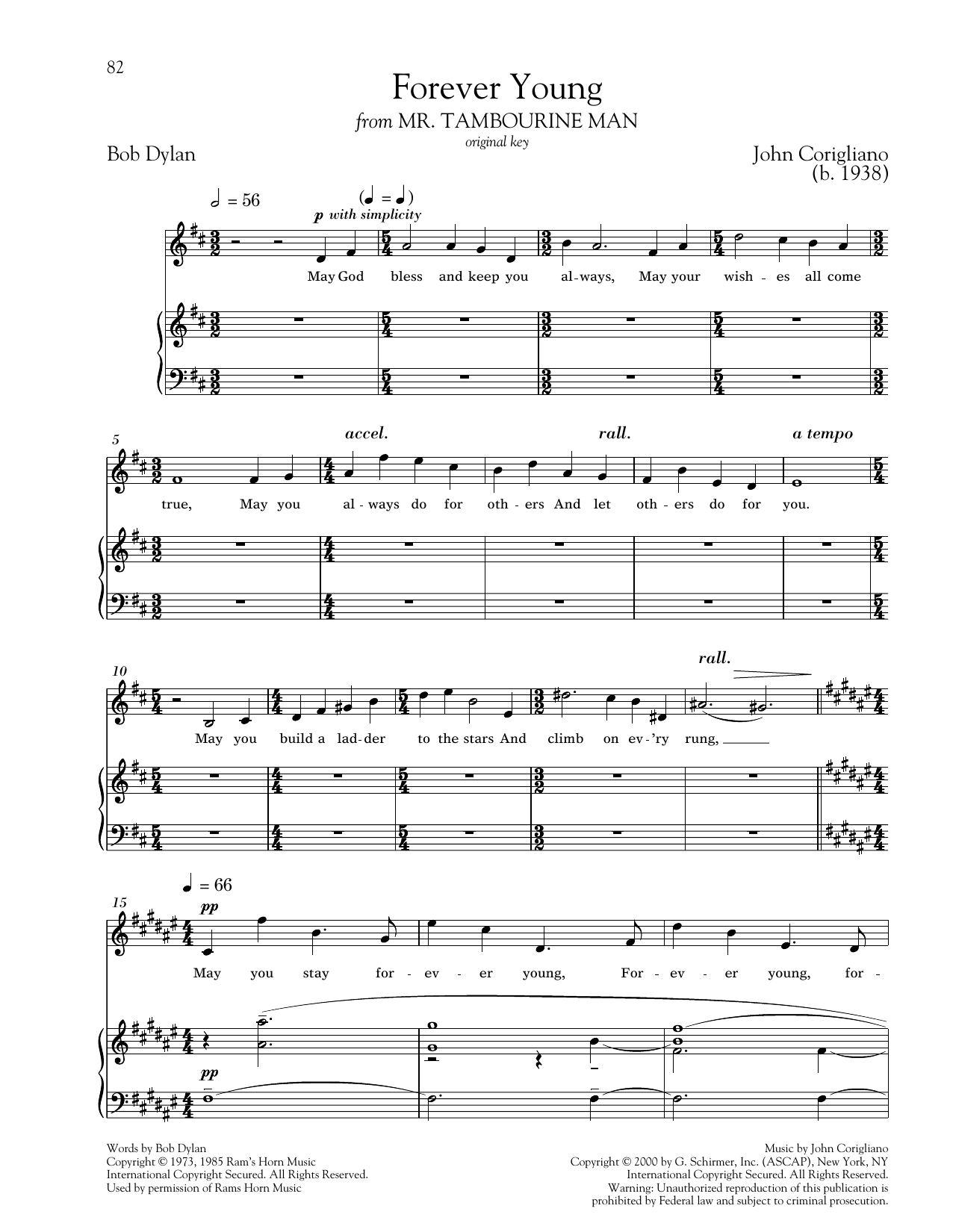 Download Bob Dylan Forever Young Sheet Music and learn how to play Piano & Vocal PDF digital score in minutes