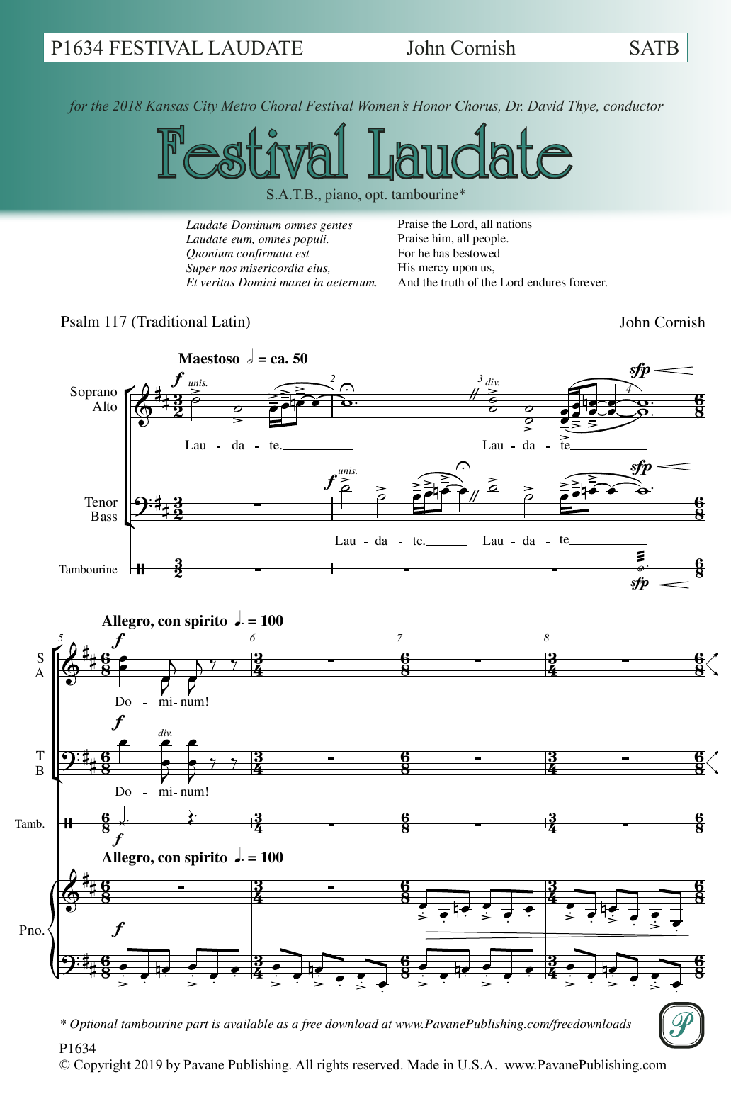Download John Cornish Festival Laudate Sheet Music and learn how to play SATB Choir PDF digital score in minutes
