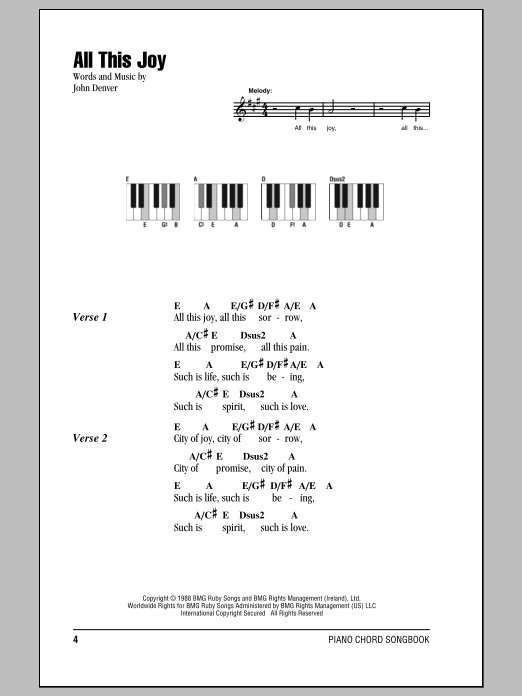 Download John Denver All This Joy Sheet Music and learn how to play Ukulele with strumming patterns PDF digital score in minutes