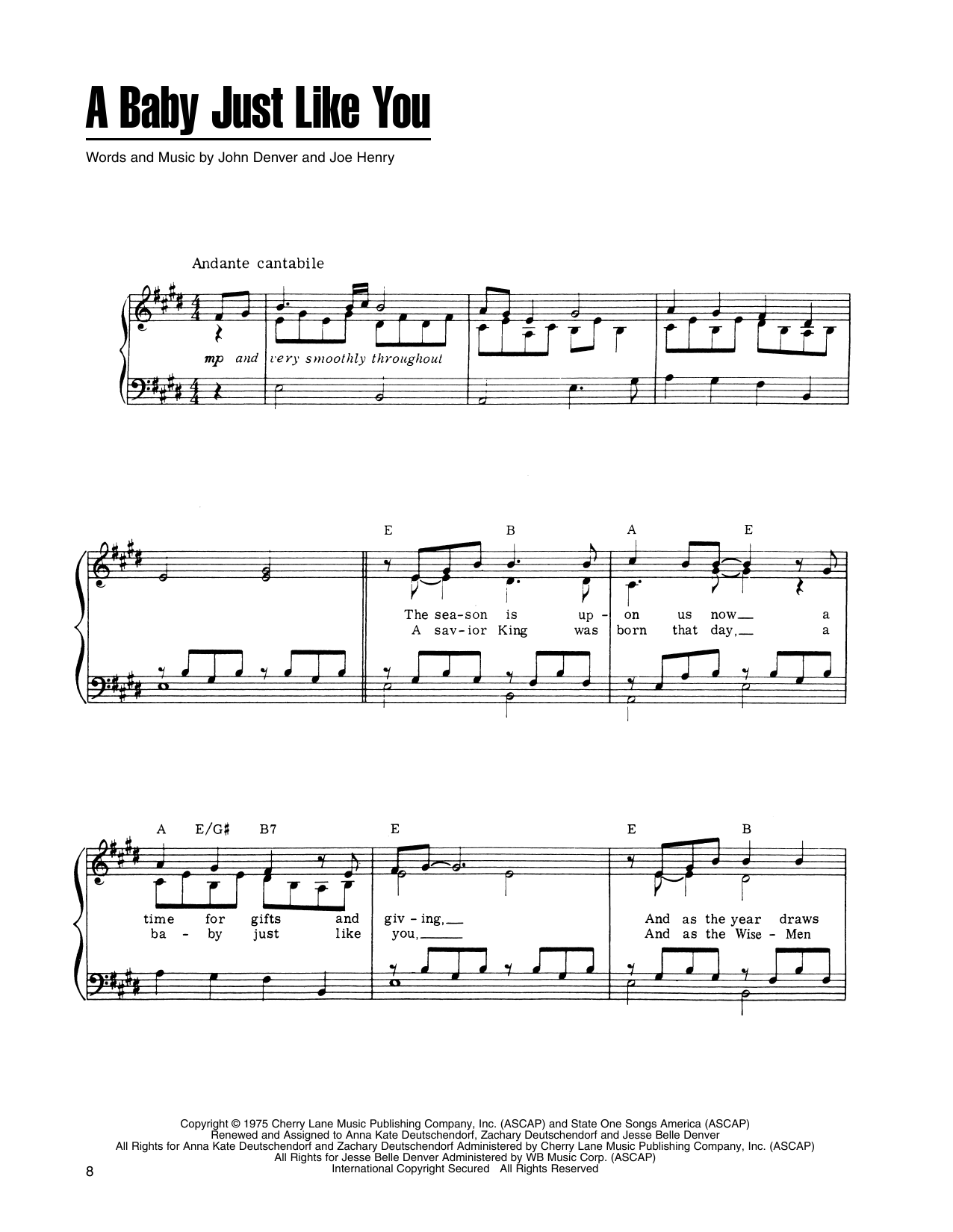 Download John Denver and The Muppets A Baby Just Like You (from A Christmas Together) Sheet Music and learn how to play Piano, Vocal & Guitar Chords (Right-Hand Melody) PDF digital score in minutes