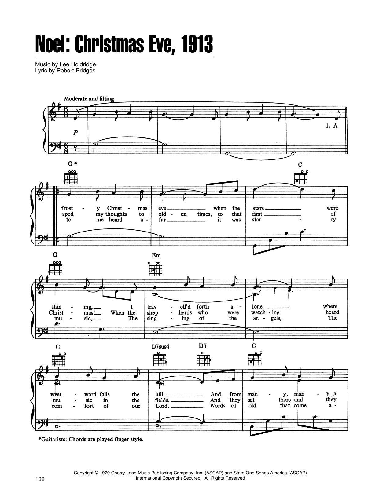 Download John Denver and The Muppets Noel: Christmas Eve, 1913 (from A Christmas Together) Sheet Music and learn how to play Piano, Vocal & Guitar Chords (Right-Hand Melody) PDF digital score in minutes