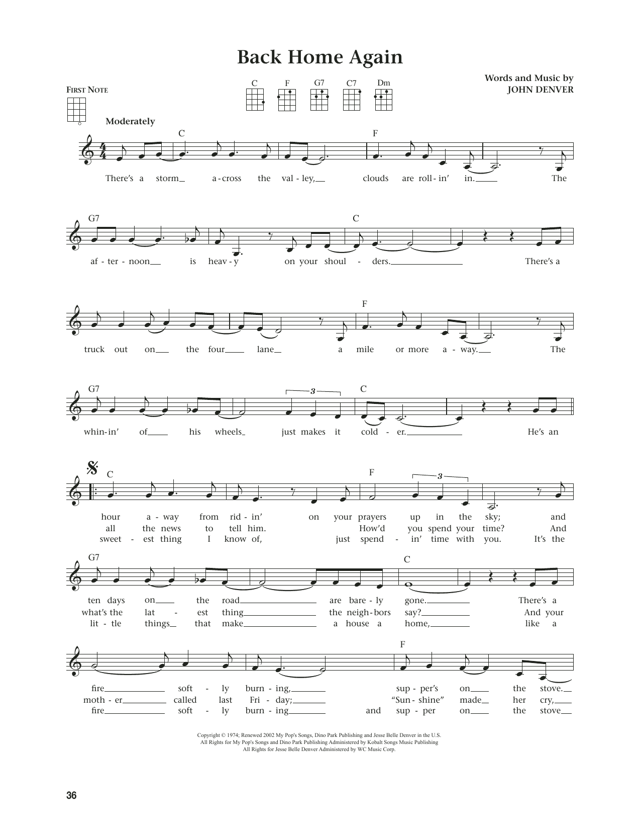 Download John Denver Back Home Again (from The Daily Ukulele) (arr. Jim Beloff) Sheet Music and learn how to play Ukulele PDF digital score in minutes