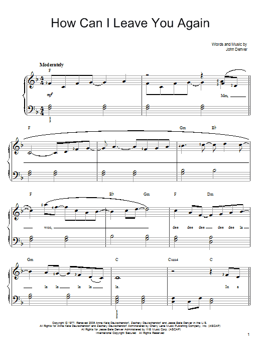Download John Denver How Can I Leave You Again Sheet Music and learn how to play Lyrics & Piano Chords PDF digital score in minutes