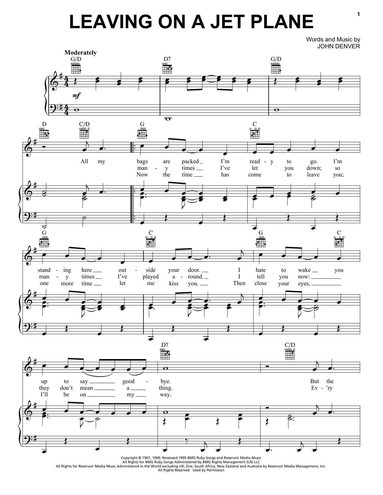 Download John Denver Leaving On A Jet Plane Sheet Music and learn how to play Harmonica PDF digital score in minutes