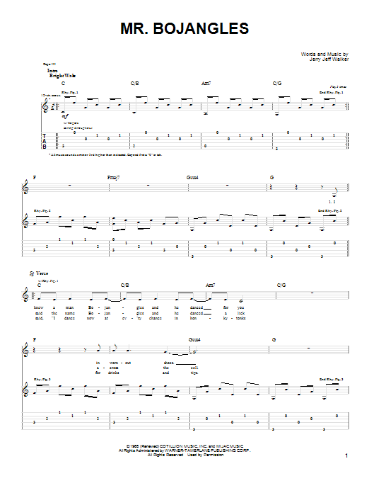 Download John Denver Mr. Bojangles Sheet Music and learn how to play Guitar Tab PDF digital score in minutes