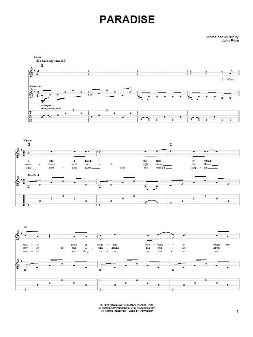 Download John Denver Paradise Sheet Music and learn how to play Guitar Tab PDF digital score in minutes
