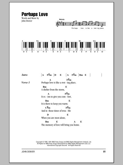 Download John Denver Perhaps Love Sheet Music and learn how to play Ukulele with strumming patterns PDF digital score in minutes