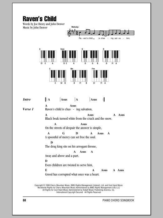Download John Denver Raven's Child Sheet Music and learn how to play Ukulele with strumming patterns PDF digital score in minutes
