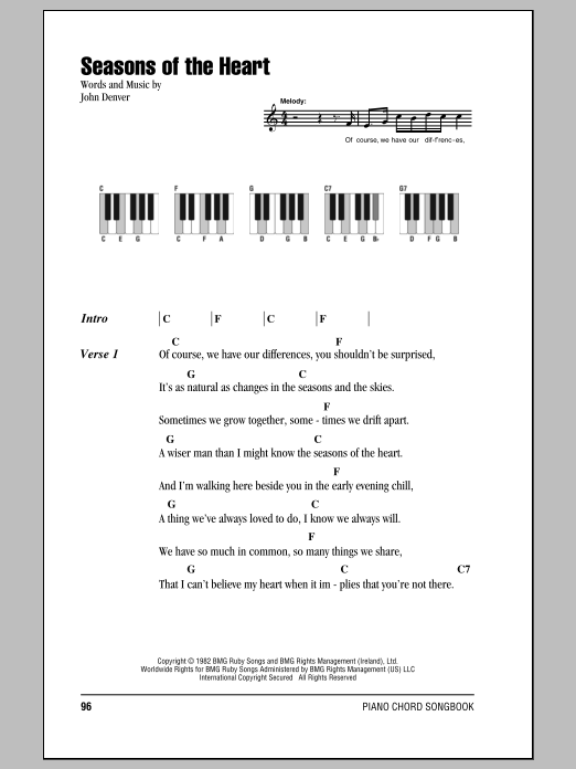Download John Denver Seasons Of The Heart Sheet Music and learn how to play Lyrics & Piano Chords PDF digital score in minutes