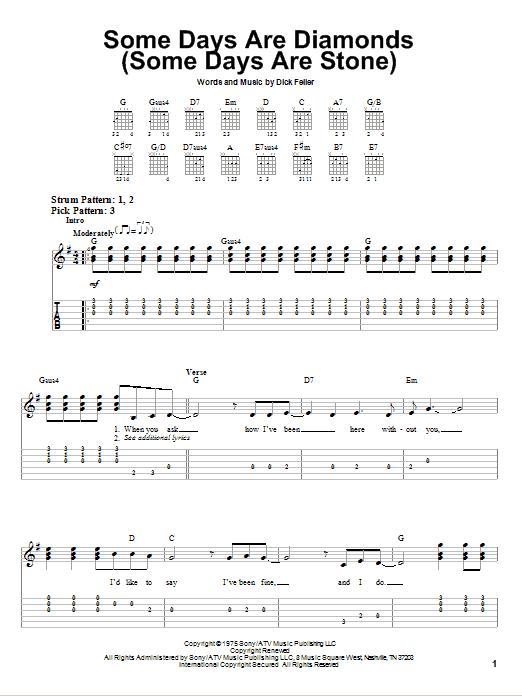 Download John Denver Some Days Are Diamonds (Some Days Are Stone) Sheet Music and learn how to play Easy Guitar Tab PDF digital score in minutes