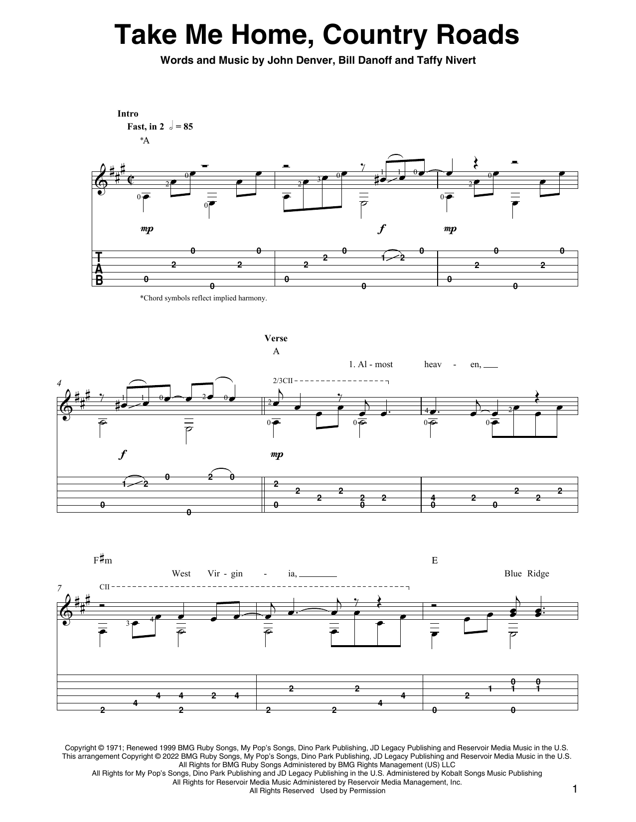 Download John Denver Take Me Home, Country Roads (arr. Ben Pila) Sheet Music and learn how to play Solo Guitar PDF digital score in minutes
