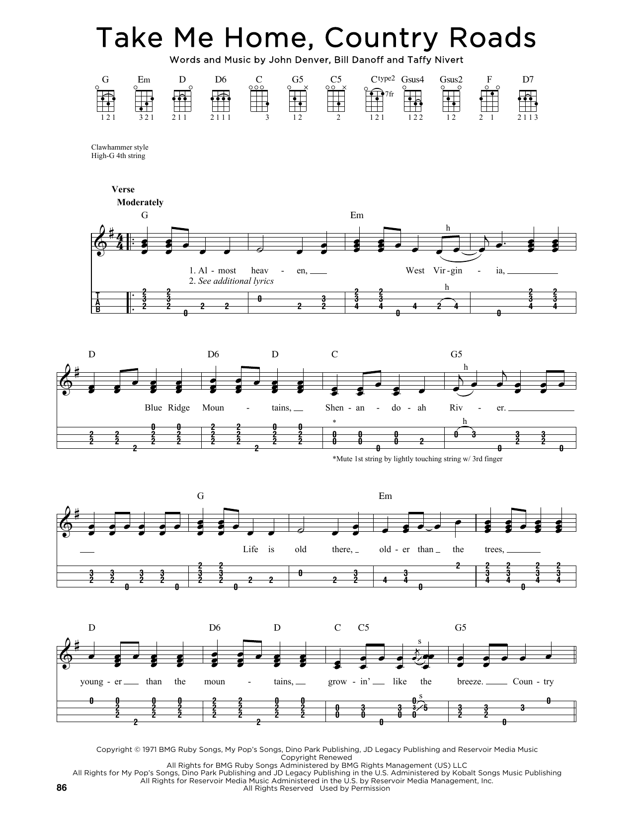 Download John Denver Take Me Home, Country Roads (arr. Jim Schustedt) Sheet Music and learn how to play Ukulele PDF digital score in minutes
