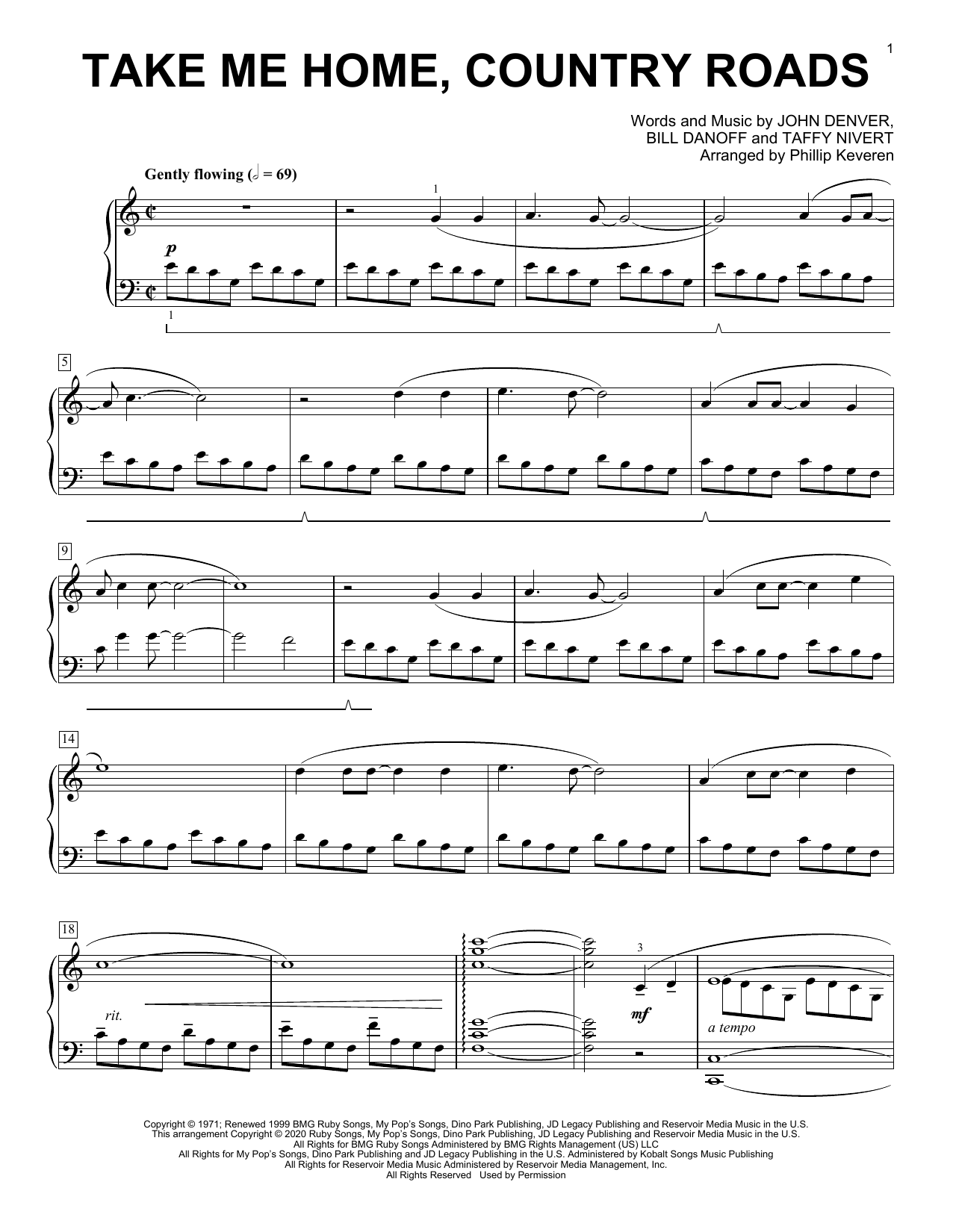 Download John Denver Take Me Home, Country Roads [Classical version] (arr. Phillip Keveren) Sheet Music and learn how to play Piano Solo PDF digital score in minutes