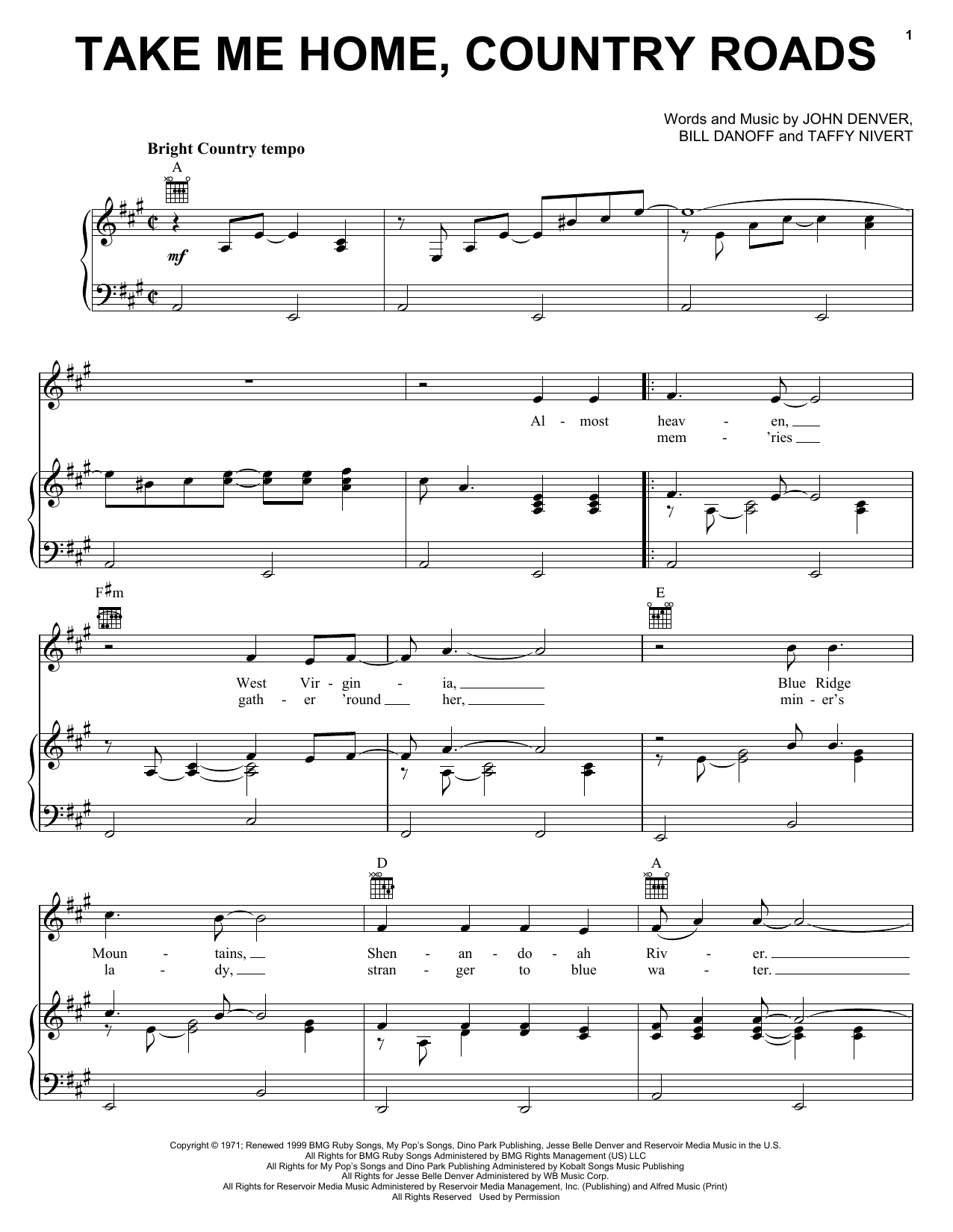 Download John Denver Take Me Home, Country Roads Sheet Music and learn how to play Lyrics & Chords PDF digital score in minutes
