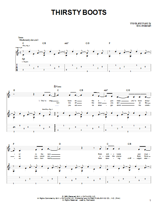 Download John Denver Thirsty Boots Sheet Music and learn how to play Guitar Tab PDF digital score in minutes