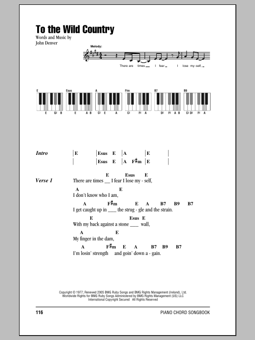 Download John Denver To The Wild Country Sheet Music and learn how to play Lyrics & Piano Chords PDF digital score in minutes