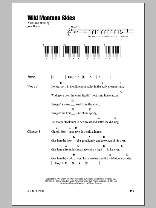 Download John Denver Wild Montana Skies Sheet Music and learn how to play Ukulele with strumming patterns PDF digital score in minutes
