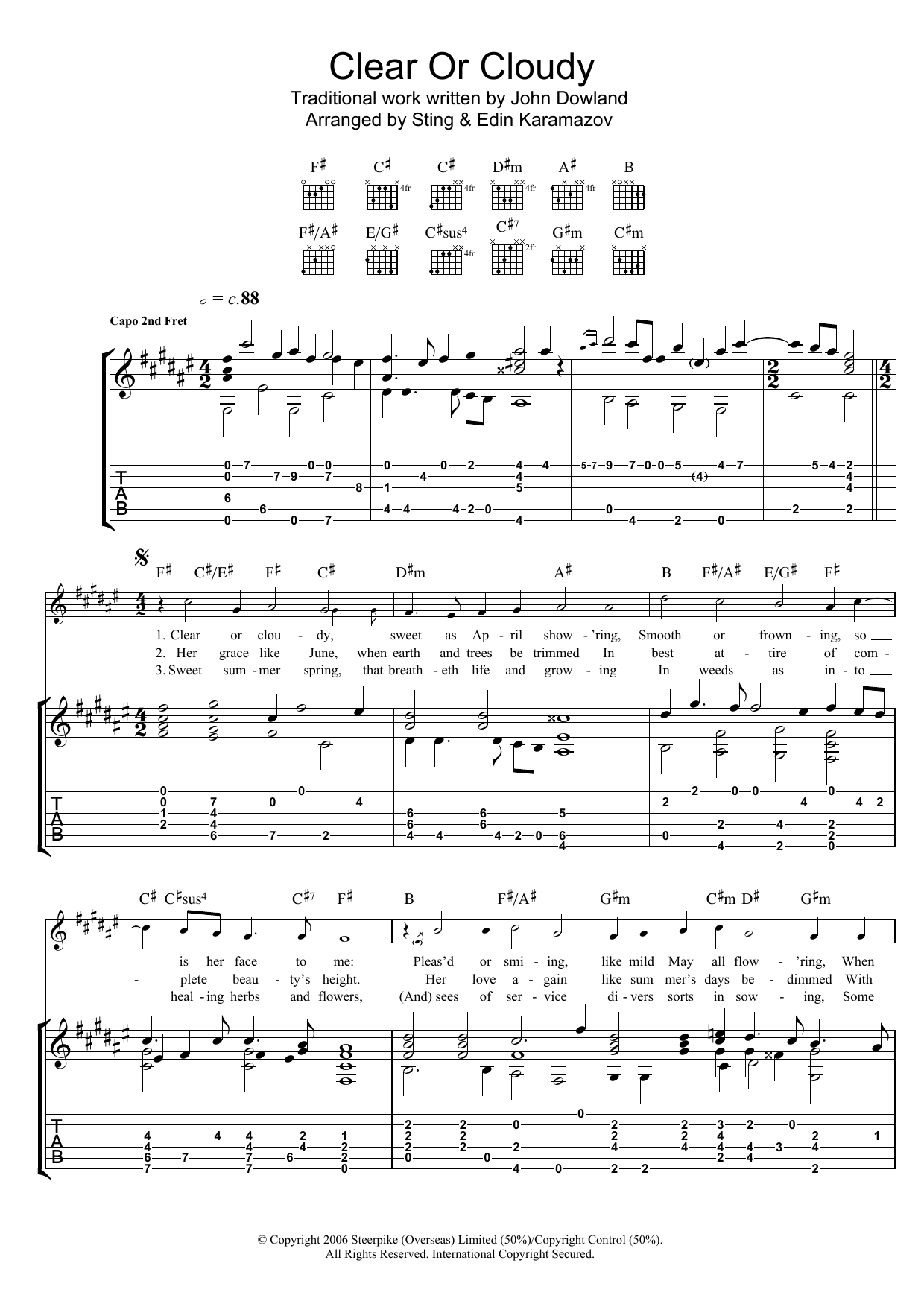 Download Sting Clear Or Cloudy Sheet Music and learn how to play Guitar Tab PDF digital score in minutes