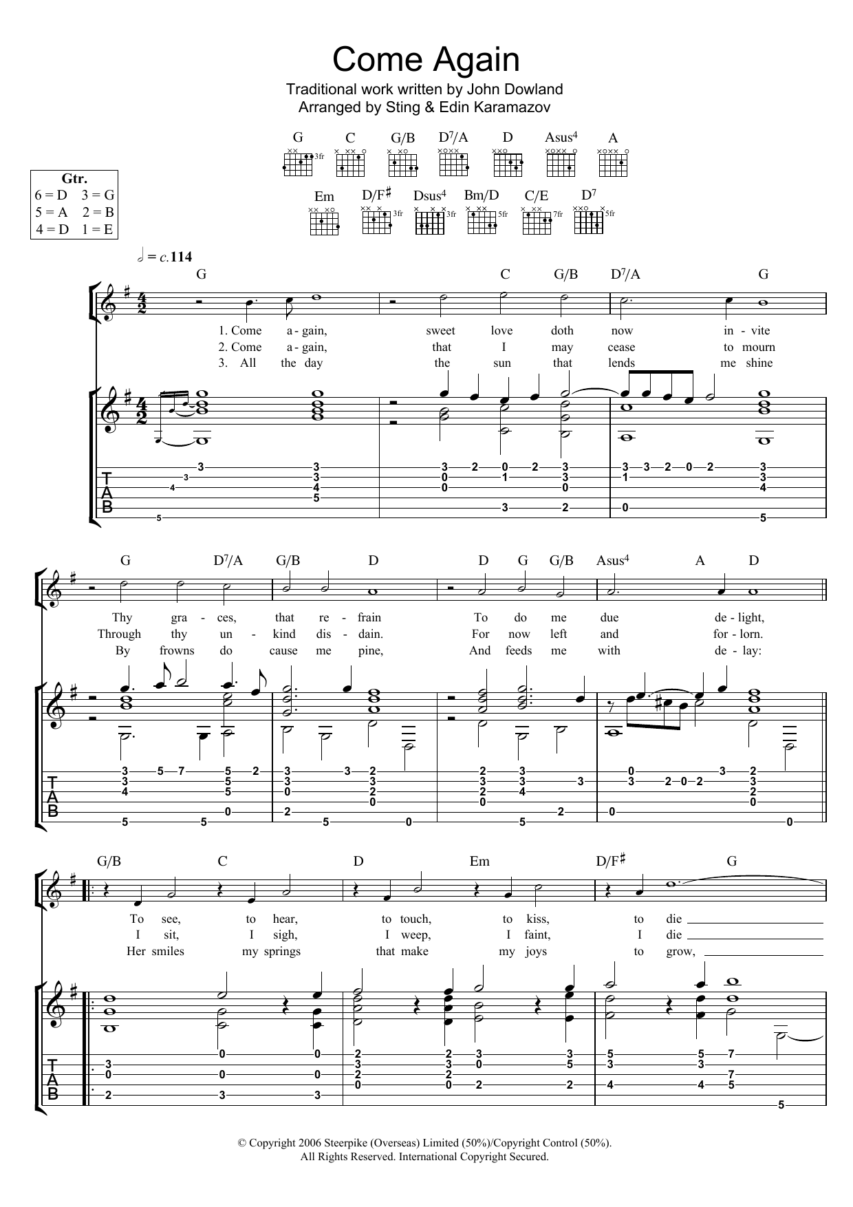 Download Sting Come Again Sheet Music and learn how to play Guitar Tab PDF digital score in minutes